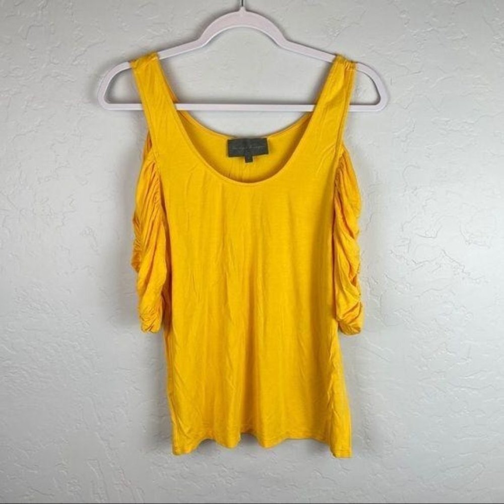 Sunday In Brooklyn Yellow Ruched Cold Shoulder Top Anthropologie Small